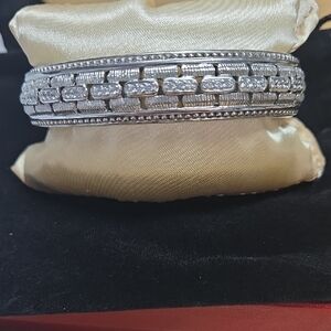 Judith Ripka Silver Bangle Bracelet With Crystals